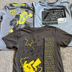 Pikachu/Transformers/New Balance Kids T-Shirt Set - Gray, yellow and black